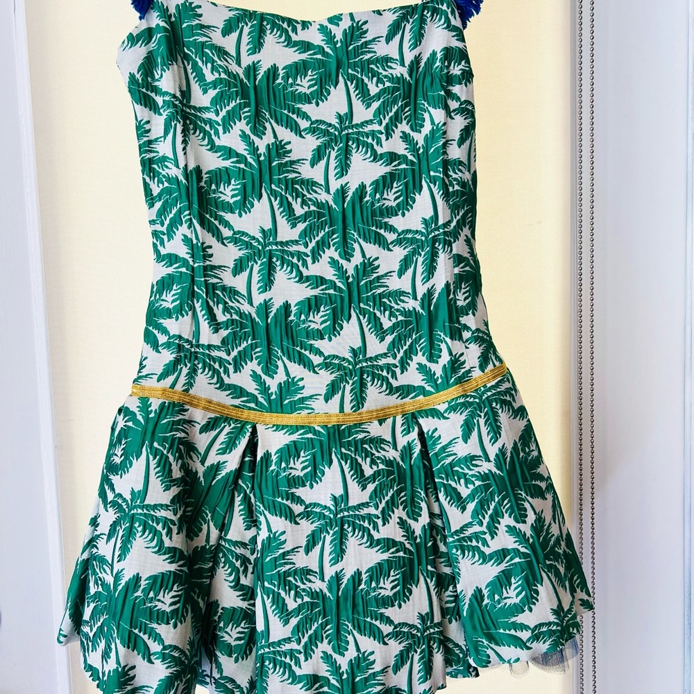 Lucille Strapless Green Palm Tree Dress